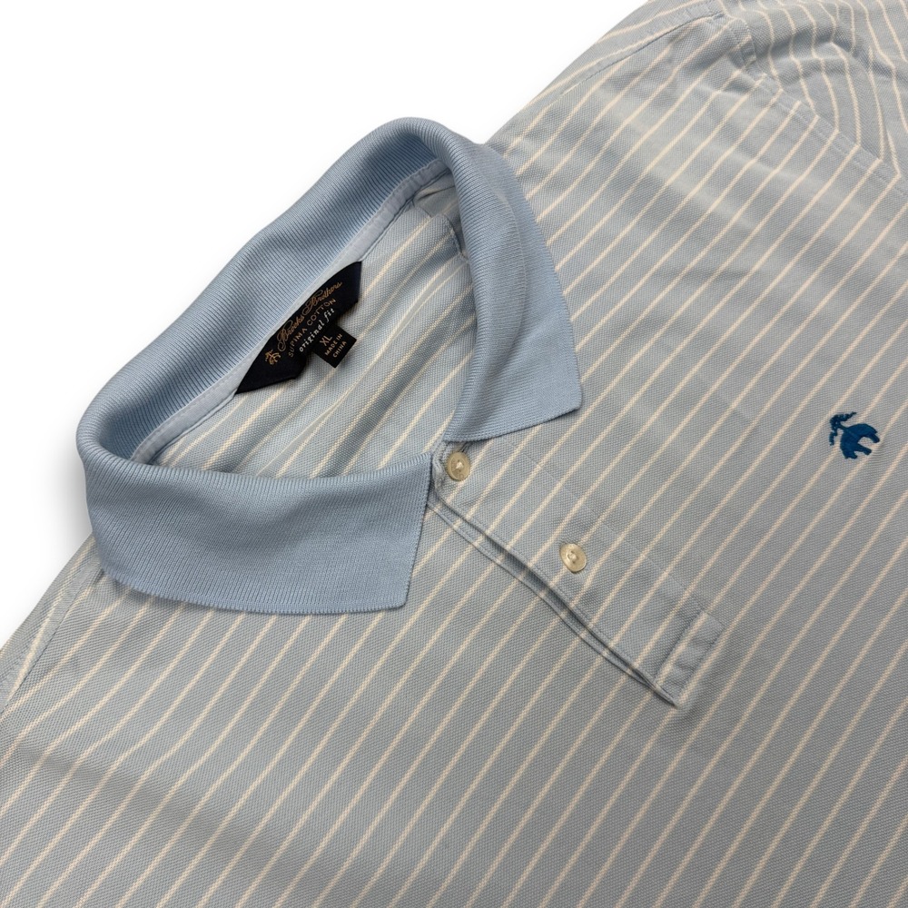 Brooks Brothers Polo Shirt Mens XL Blue Striped Premium Supima Original Fit